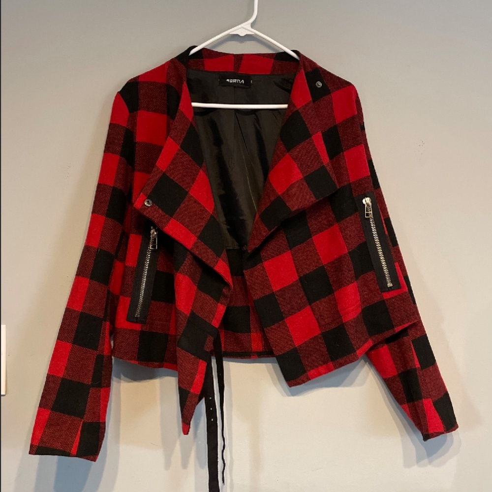 Nasty Gal 4Sienna Red Buffalo Plaid Moto Jacket
